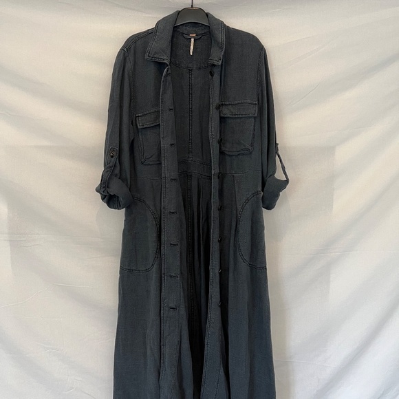 Free People - Rainz Cuffed Duster Jacket/Dress - Dark Indigo Blue - Oversized XS - Picture 6 of 16